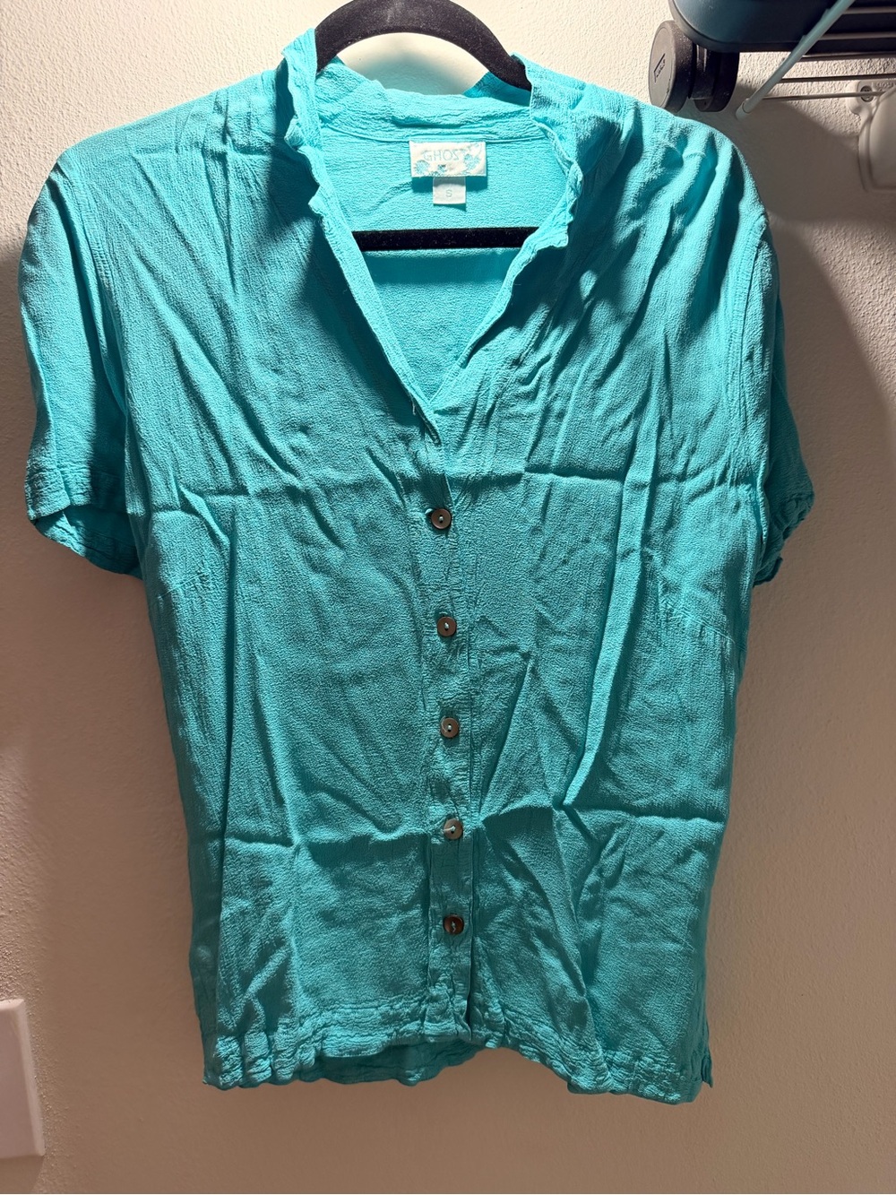 Short-Sleeve Button Front Blouse in Teal